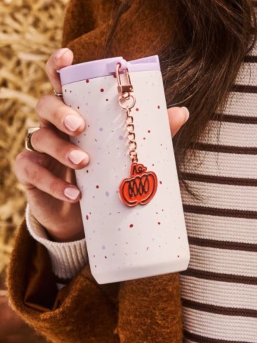 Starbucks stainless steel tumbler with PSL charm pumpkin